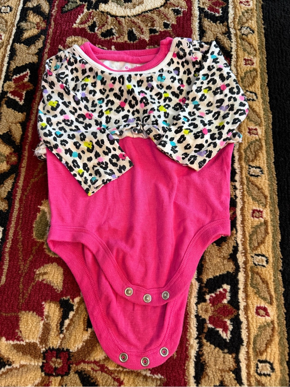 Garanimals Hot Pink One-Piece Bodysuit with Multicolor Leopard Print Top